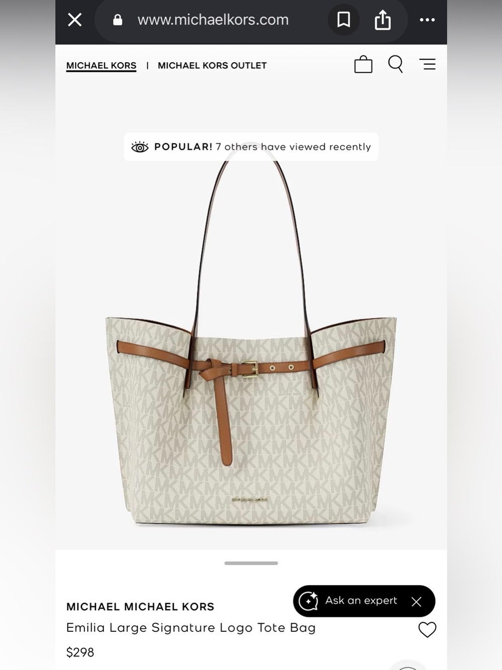 Michael Kors Cream Logo Tote with Tan Leather Trim